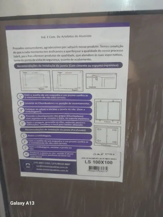 Vendo 01 JANELA DE ALUMÍNIO E VIDRO LISO TAMANHO 01 Metros Por 01 Metros  - Foto 6