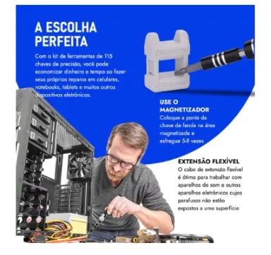 KIT 115 CHAVES DE PRECISÃO CELULAR FENDA PHILIPS TORX - Foto 3