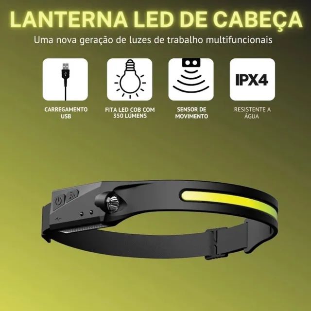 Lanterna Led de Cabeça Recarregável com Sensor Fita Flexível Usb c - Foto 6