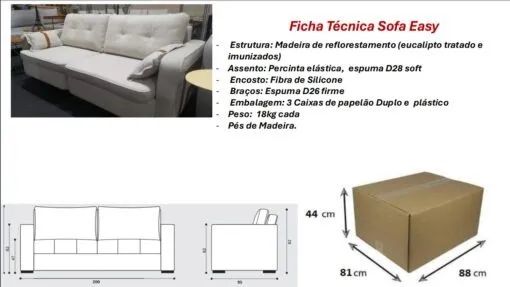 Sofá Living 2,00m Easy/Sofá na Caixa. Produto Novo. Pronta Entrega. - Foto 3