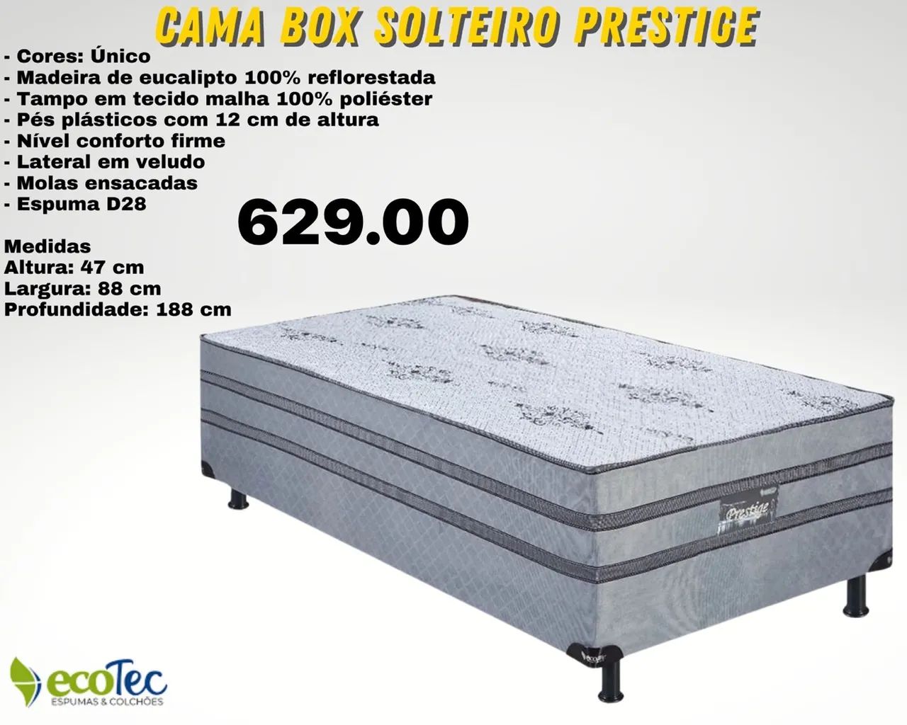 Cama box solteiro de molas ensacadas prestige - ENTREGA HOJE !!! 