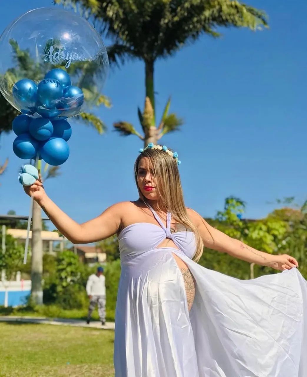 Vestido ou saia branco elegante para Fotos de gestante  - Foto 2