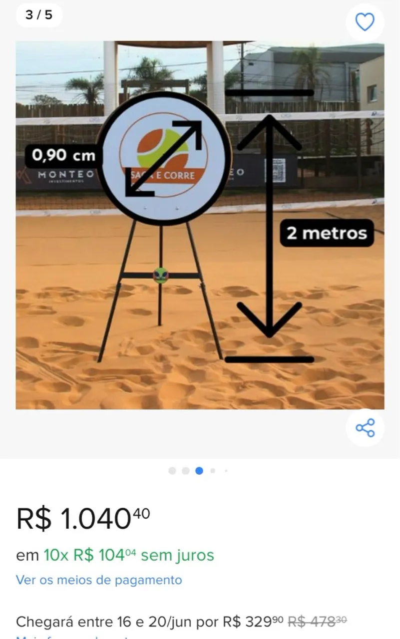 Tabela de beach tennis com Suporte - 2 Metros