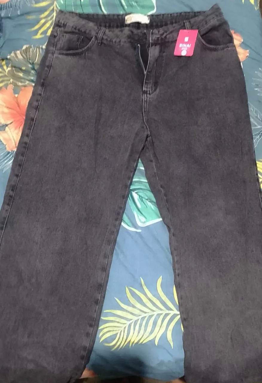 Calça Jeans Wide Leg Cinza (48)