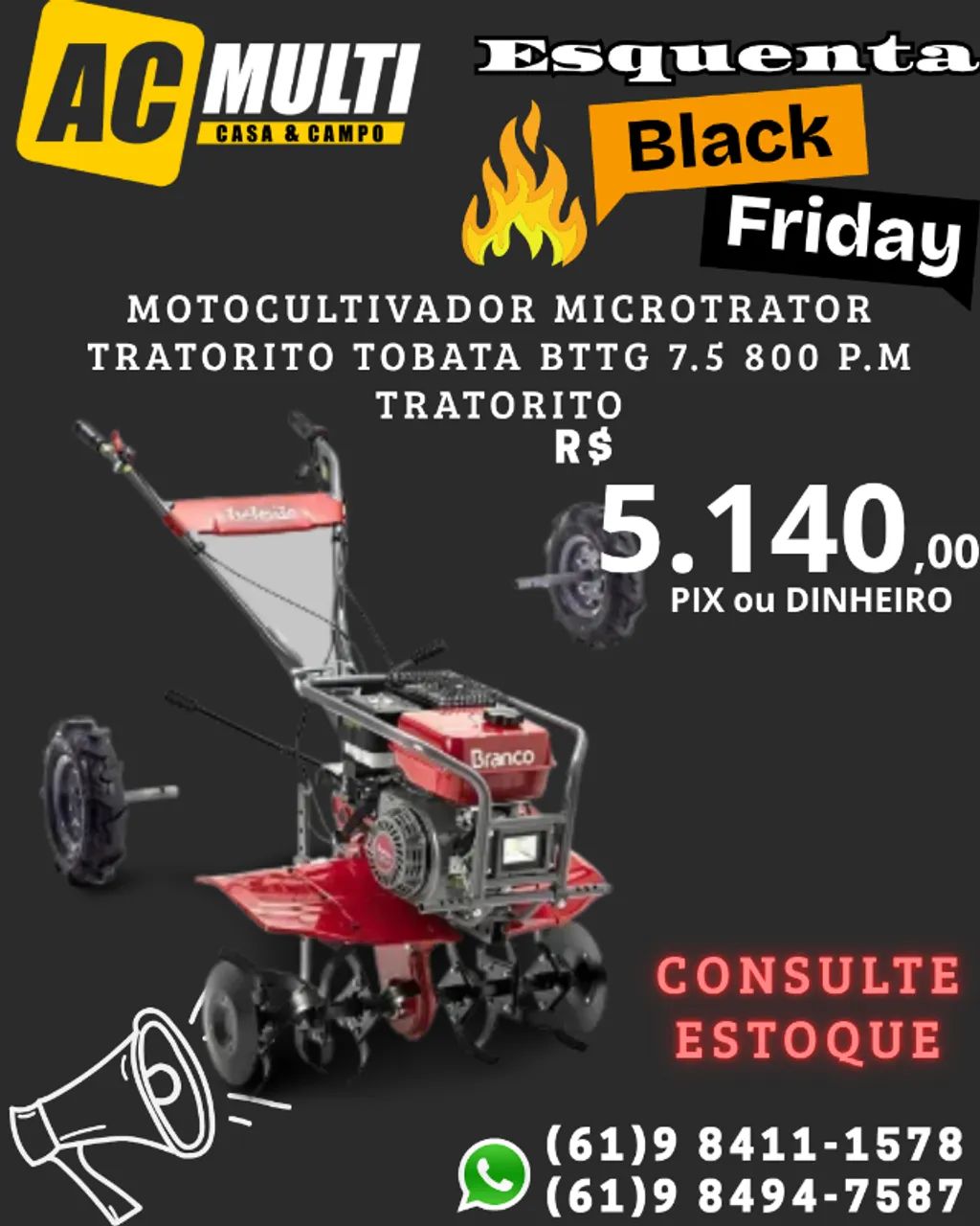 Motocultivador Microtrator Tratorito Tobata BTTG 7.5 800 P.M Tratorito