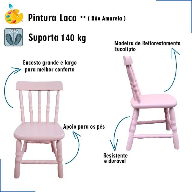 Kit 2 Cadeiras Infantis De Madeira Eucalipto Suporta 120kg - Foto 2