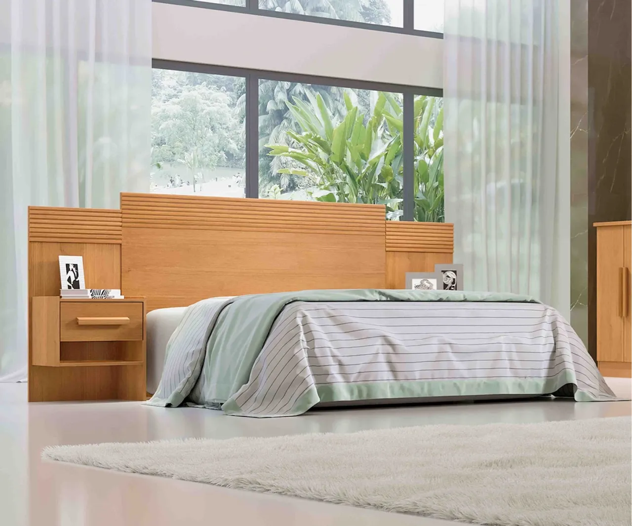 Cama Box de Casal com Cabeceira em Madeira