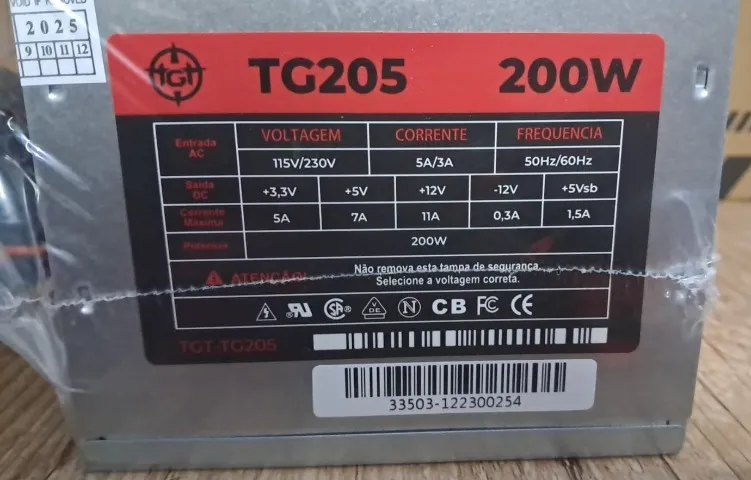 [Nova] Fonte 200W + Cabo de Força Target TG205 Bivolt ATX 24 Pinos 200 Watts