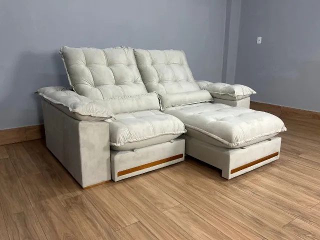Sofá Retrátil e Reclinável Istambul 2.50m - Cinza Veludo Direto da Fábrica - Foto 5