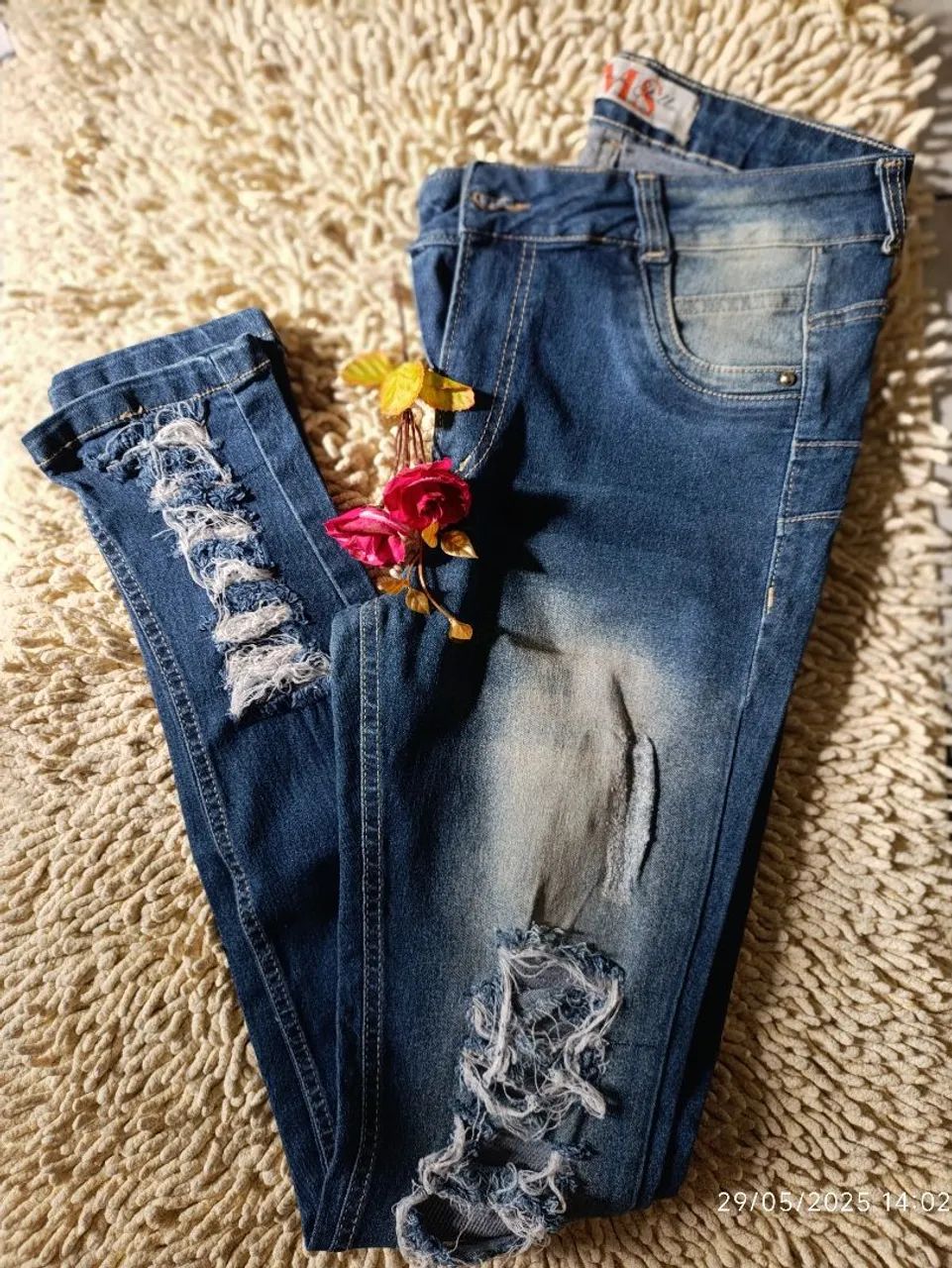 Calça Jeans Feminina Destroyed Azul - Foto 5