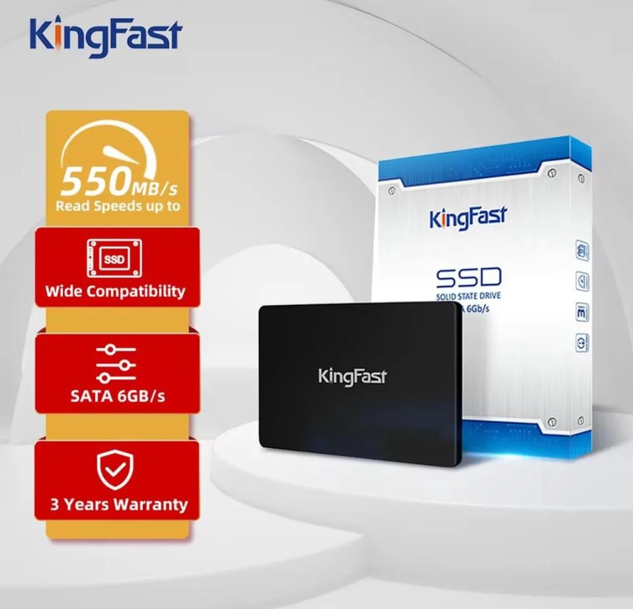SSD KingFast 256Gb, velocidade: 6Gb/s 550MB/s Leitura