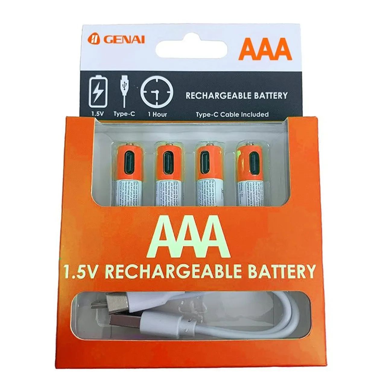 Pilhas AAA Recarregáveis USB C - 1.5V com Cabo Tipo-C