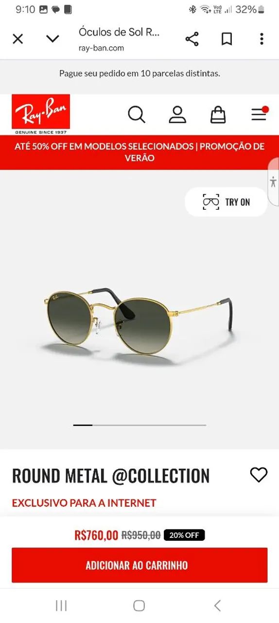 Óculos rayban round metal