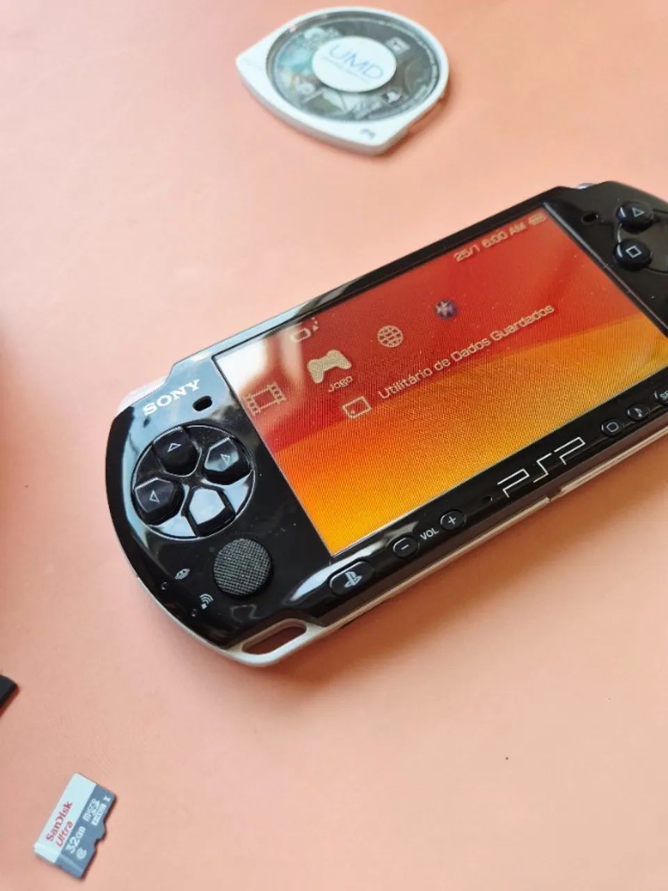 PSP 3000 Preto Completo 32Gb Lotado de Jogos + Jogo Mídia Física