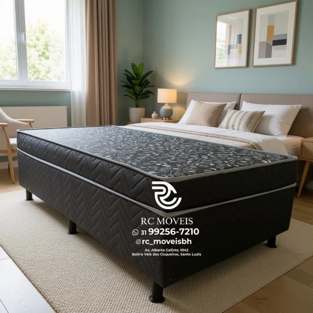 Box Cama Solteiro com Molas 0,88x1,88m Floral Cinza - Foto 3