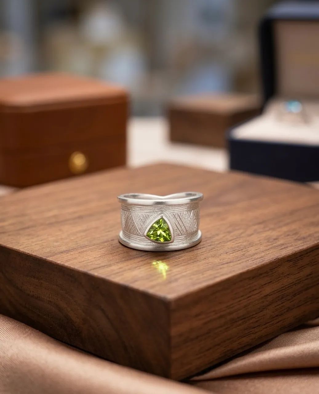 Anel de prata pura com gema de Peridoto  - Foto 2