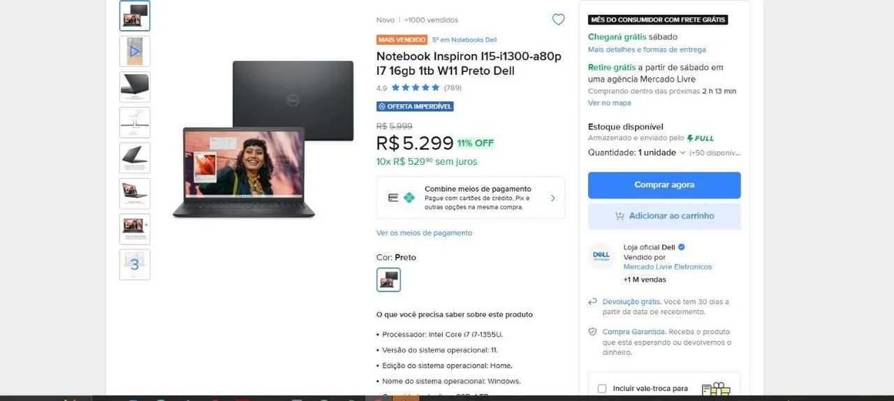 Notebook Dell gamer i7 13G de última geração- 16 GB - placa de vídeo e SSD NVMe - Foto 5