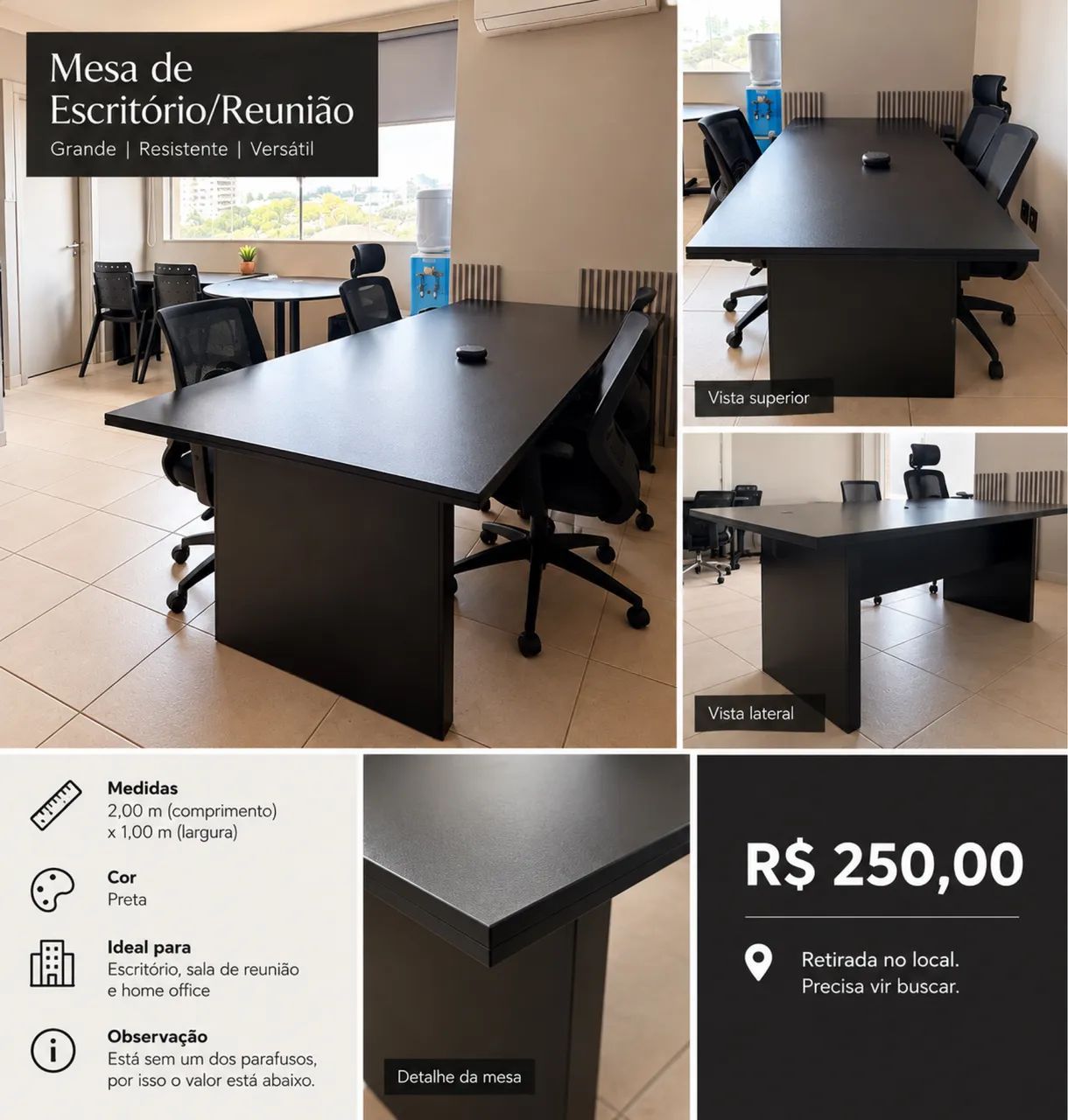 Mesa de escritório 2x1m - Foto 2