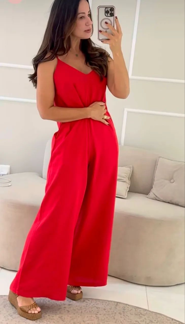Vendo Macacão vermelho em linho  - Foto 2