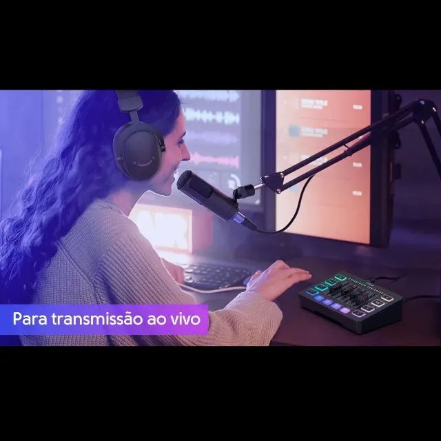 Mesa De Som Mixer Gamer Fifine Sc3 Ampligame 4 Canais Rgb Preto