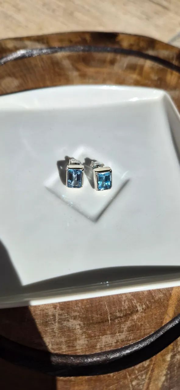 Brinco em prata com Topázio Swiss Blue  - Foto 4