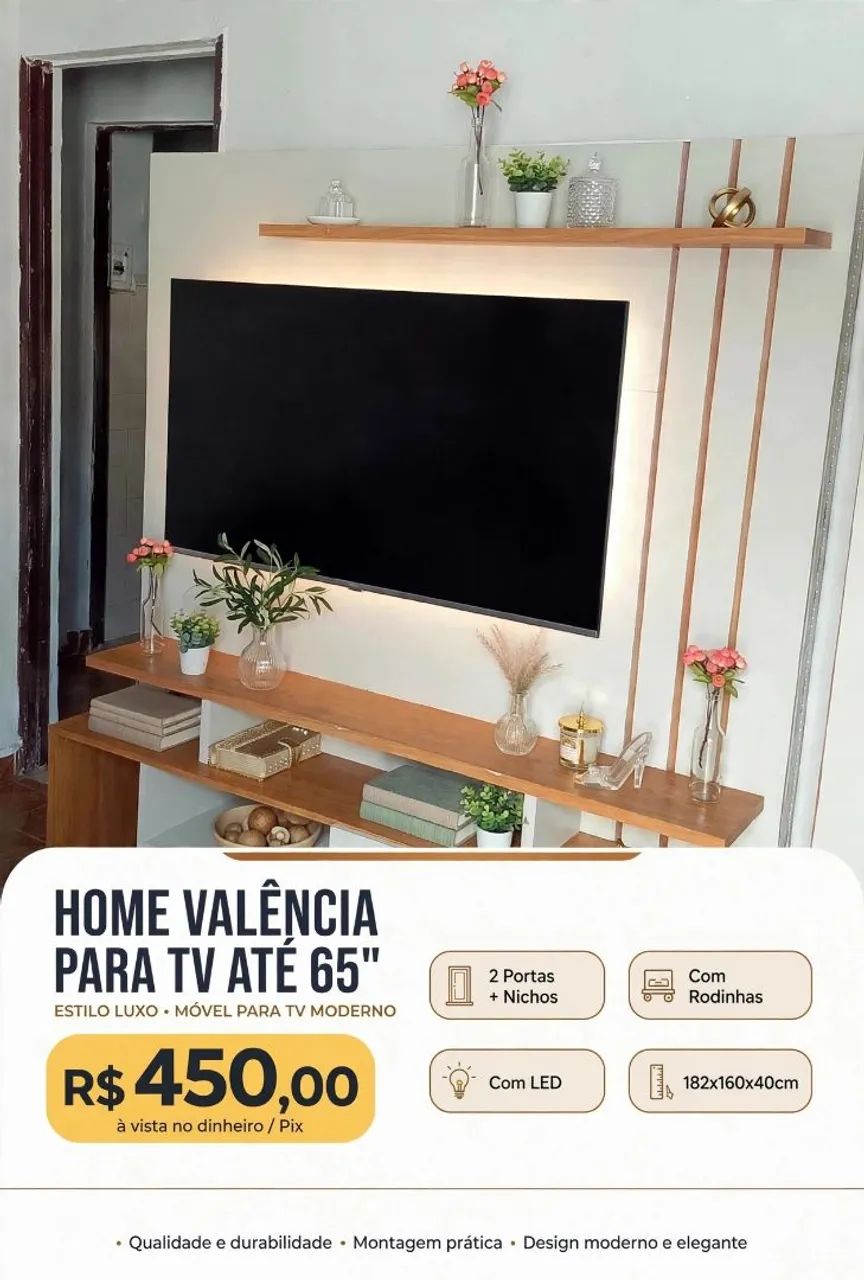 Home rack suporta tv até 65 polegadas 