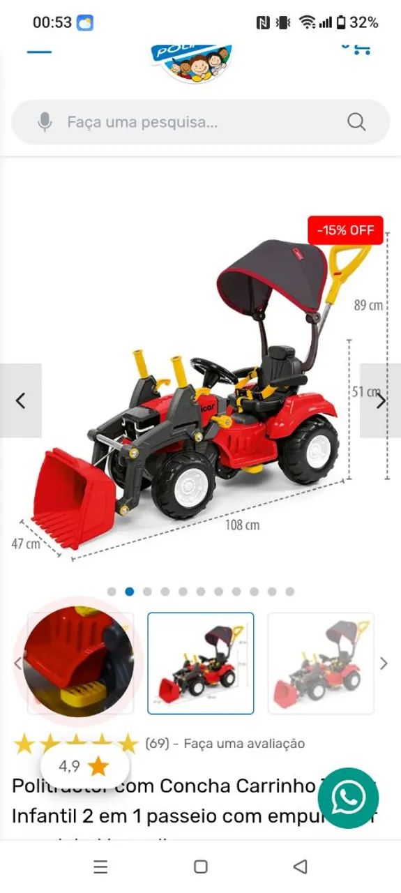 Trator politractor brinquedo 
