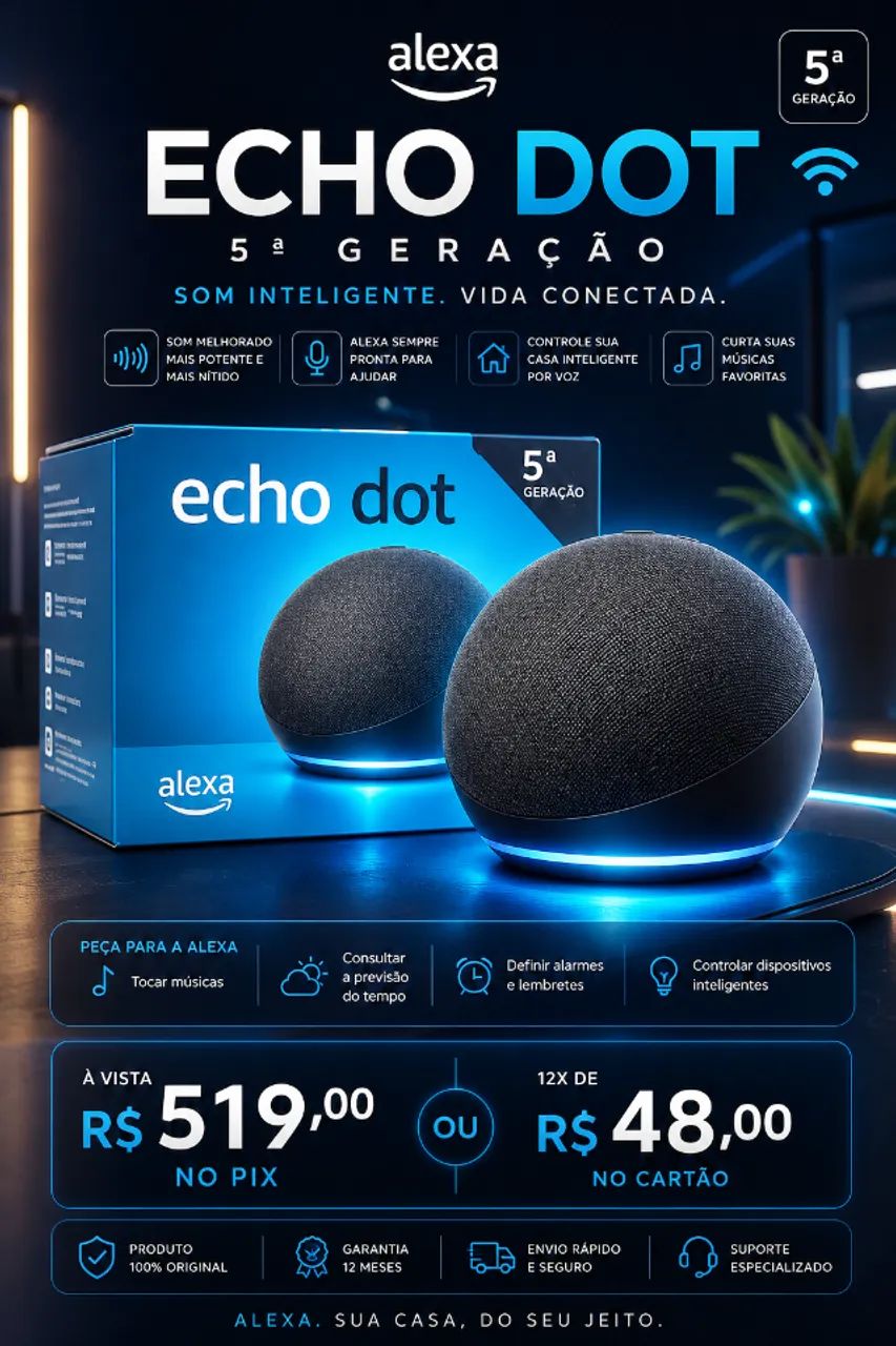 Echo Dot Alexa 5 geracao Varias Cores