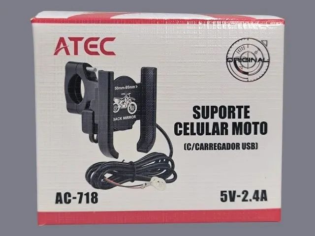 Suporte Celular Moto com Carregador USB 2.4A
