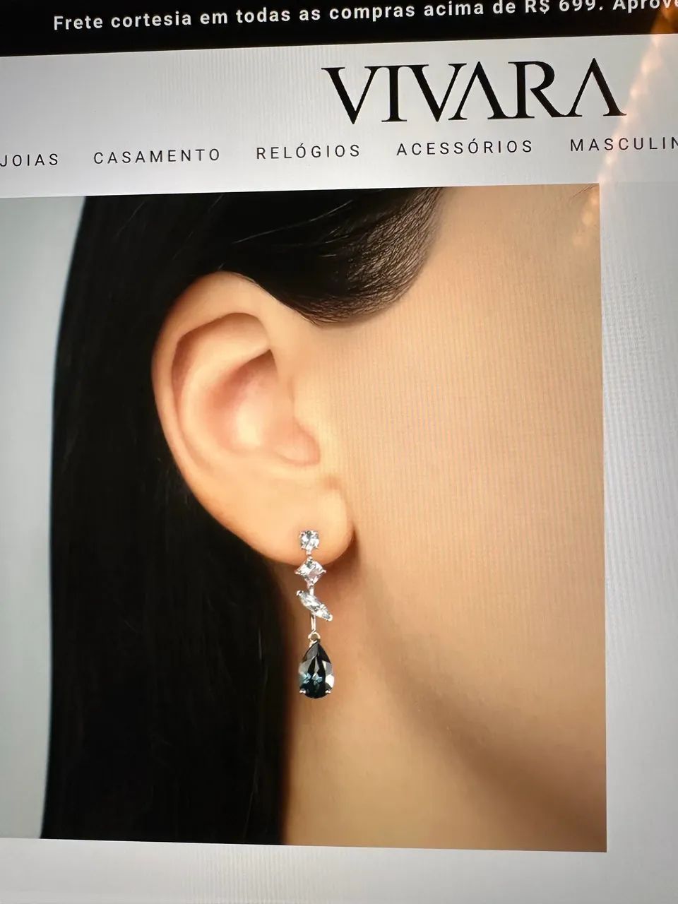 Brinco e Pingente ouro branco 18K com topazio london e SKY Vivara - Foto 4