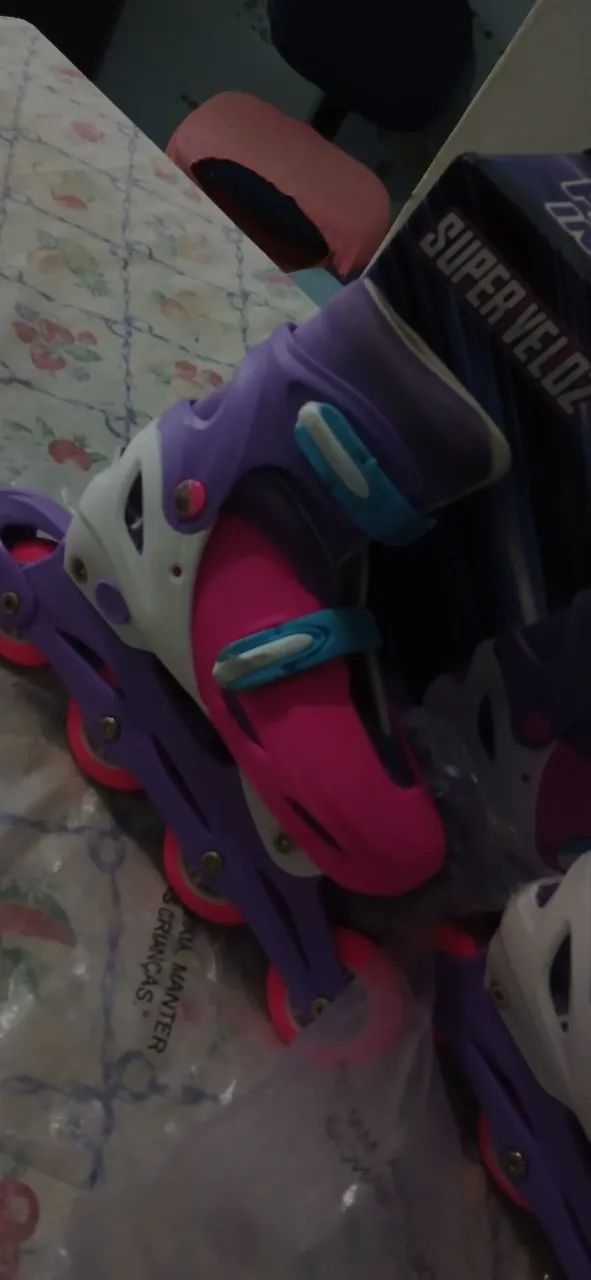 Roller inline de brinquedo roxo, ajustável, com freio - Foto 3