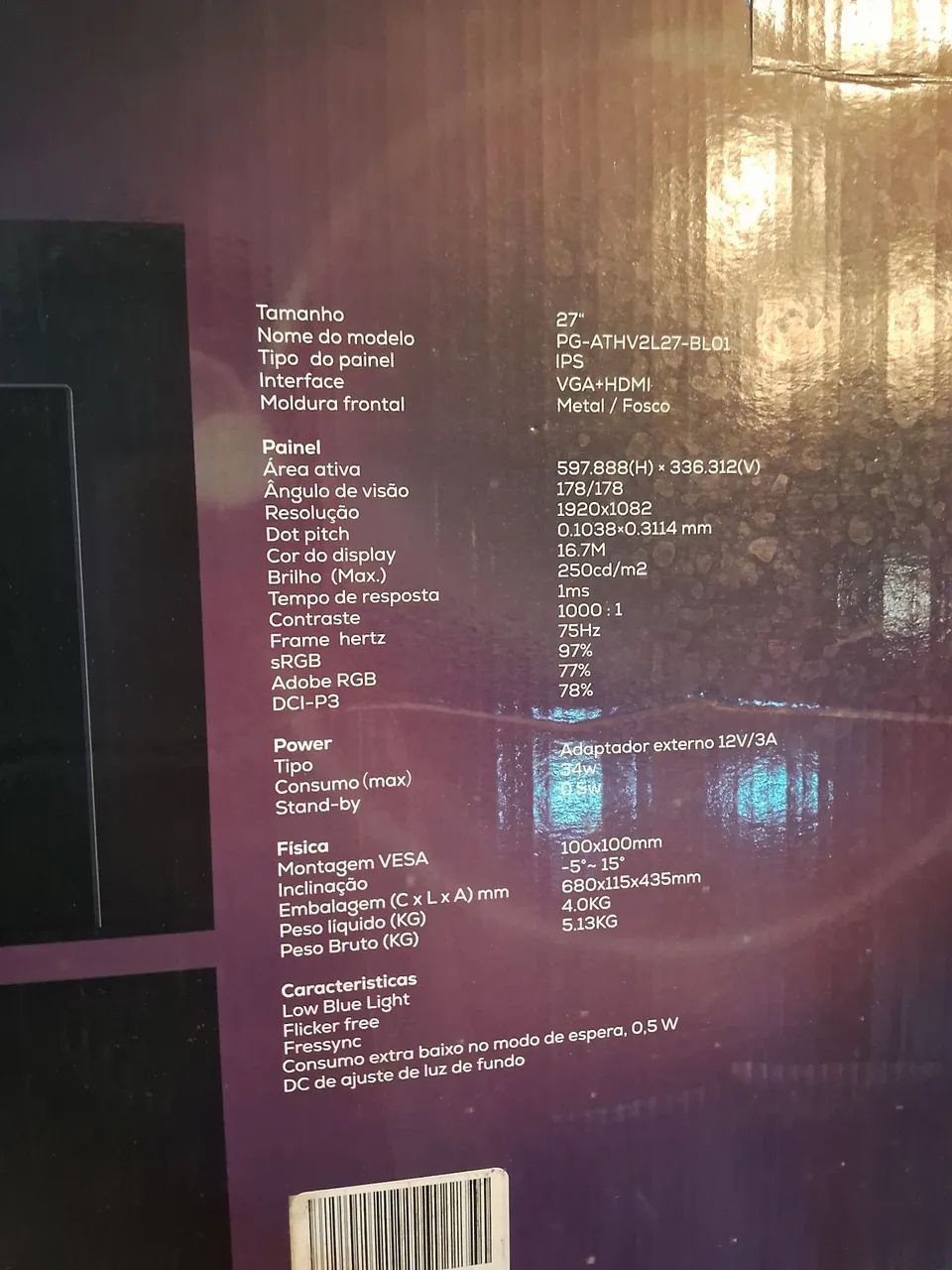 Monitor 27 Polegadas 75hz Full HD 1080P - Pichau Athen V2L - Foto 4