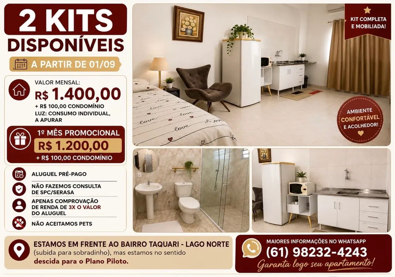 Kitnet Loft mobiliada  disponível em Setembro - Suites Colorado *