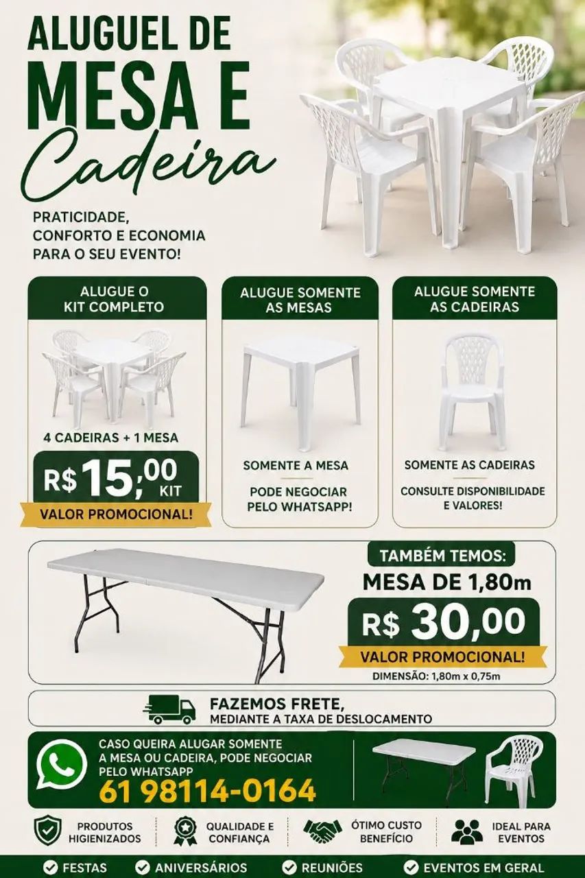 Aluguel de mesa e cadeira