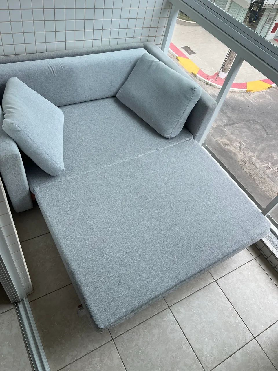 Sofá-cama Casal, 2 Lugares, Linho Cinza Liso - Foto 5