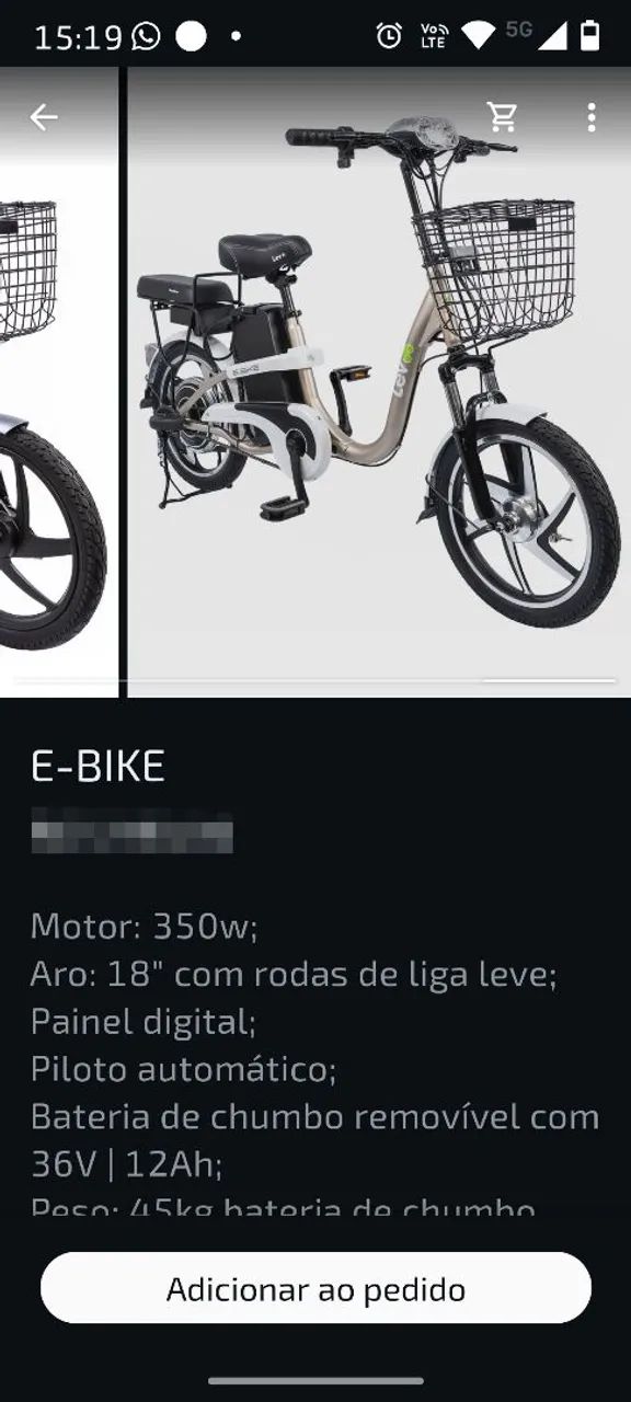 E bike dourada lev.batt lítio nova