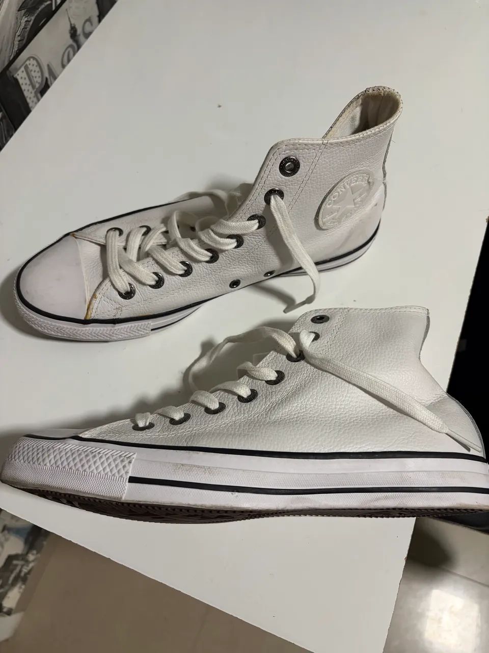 All star cano alto couro branco