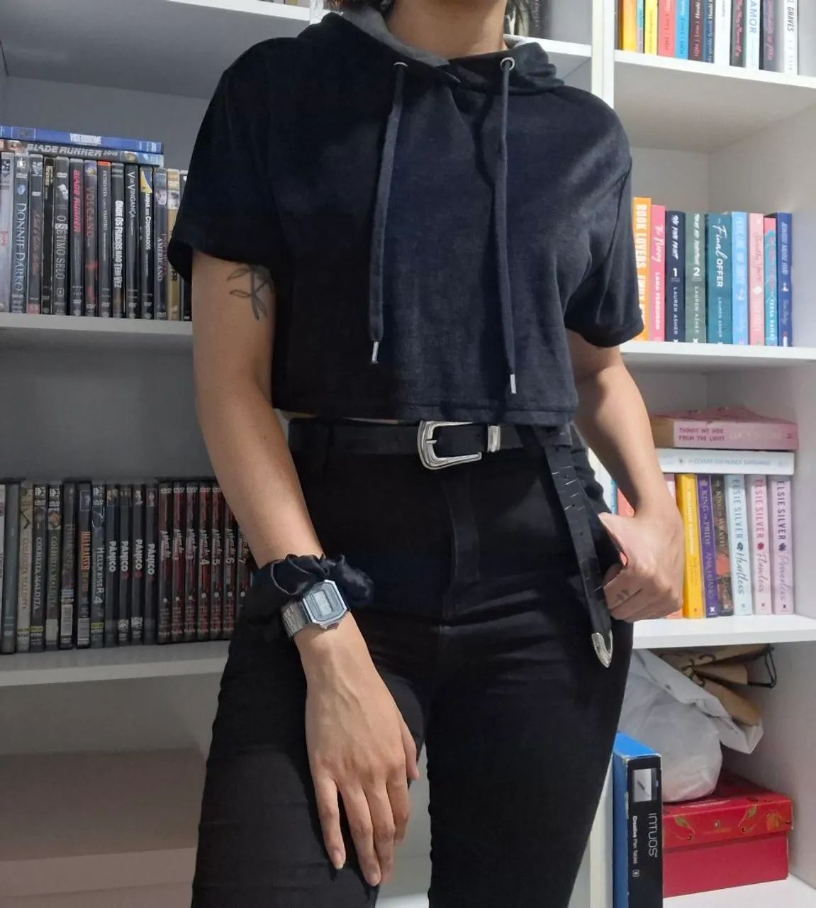 Blusa Cropped Moletom - Suede Preto - P