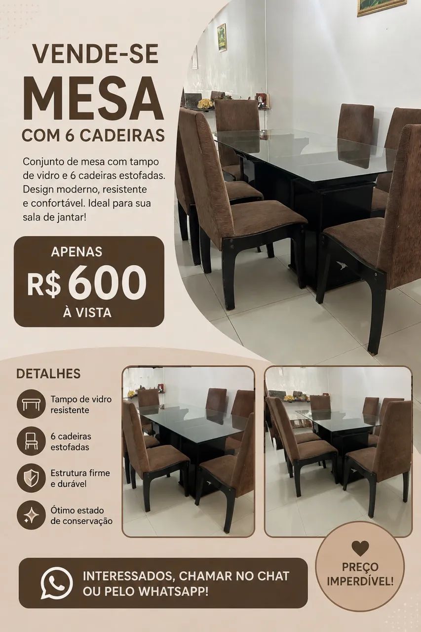 Vende-se mesa com 6 cadeiras 
