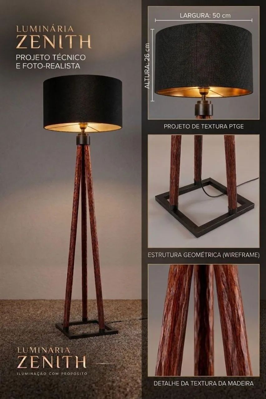 Luminária de chão Zenith iluminação moderna e elegante 