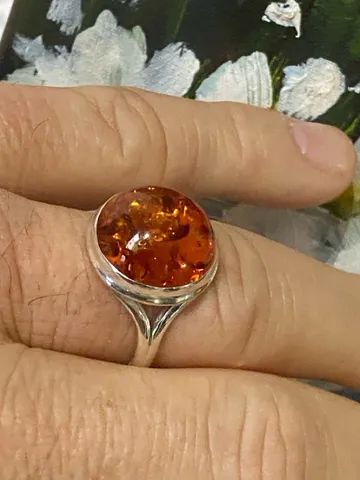 Anel Âmbar Báltico natural e prata 925 Aro 24 - Foto 3