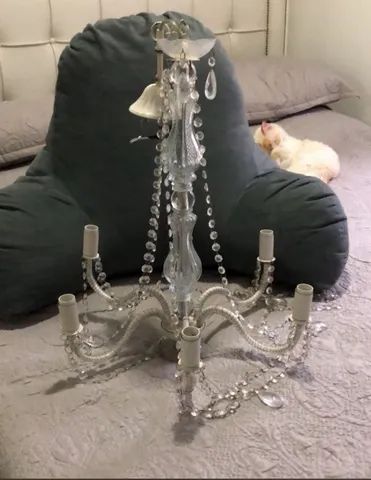 lustre de cristal tok stok, de ferro pintado branco