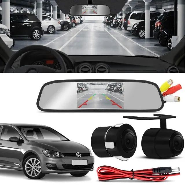 Kit Automotivo Espelho Retrovisor com Câmera de Ré colorida 