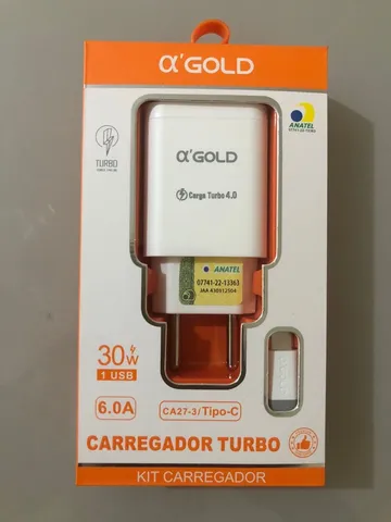 CARREGADOR USB COM CABO v8 A GOLD CA27-1 ( 30w USB) TURBO 6.0 A