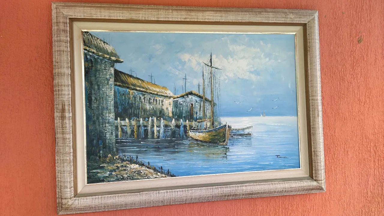Quadro decorativo pintura a óleo de paisagem marítima