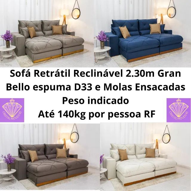 Sofá Retrátil Reclinável 2.30m Gran Bello  D33 e Molas Ensacadas