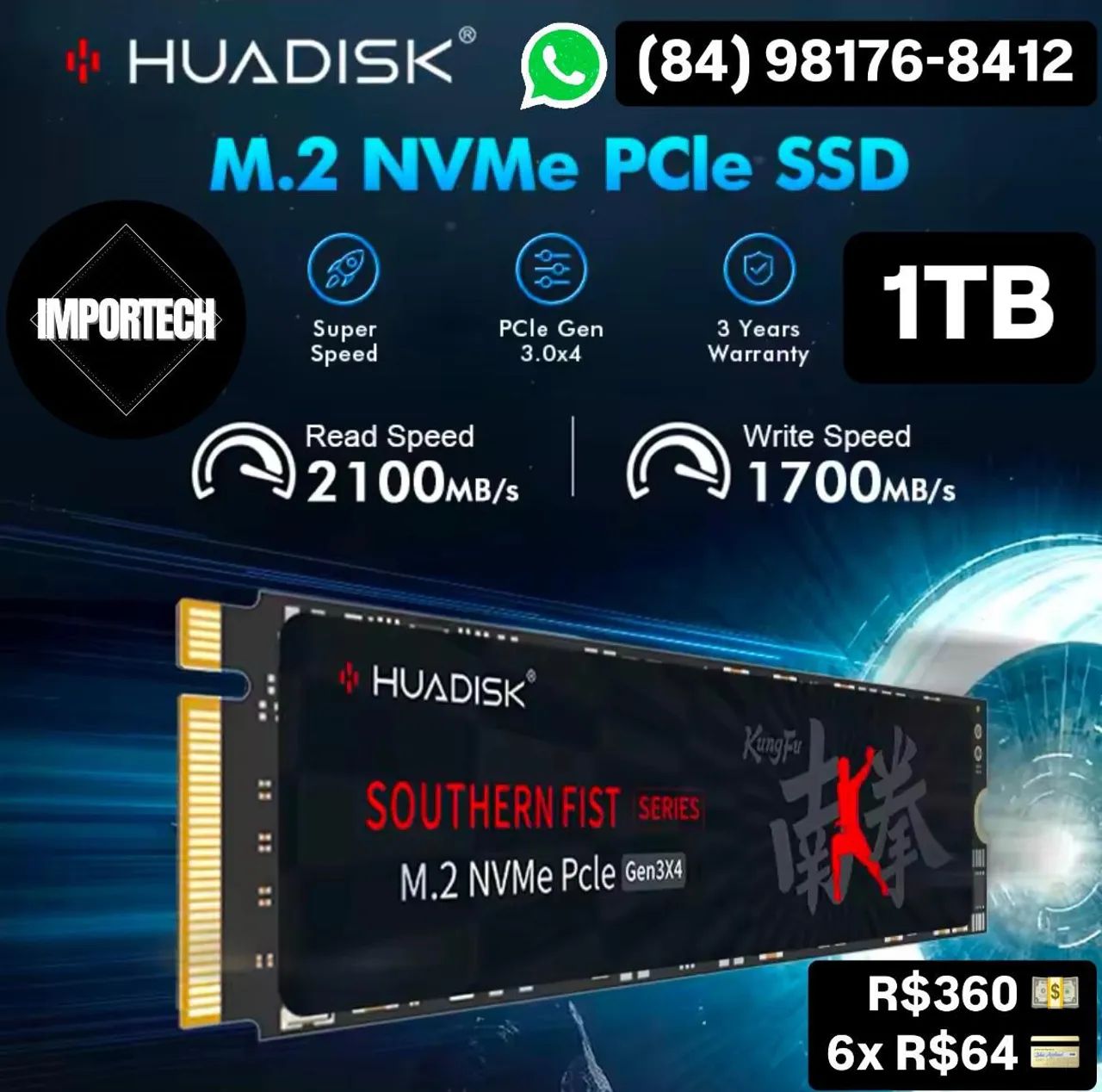 Ssd M.2 NVMe Huadisk 1TB. @importech_084<br>@importech_084<br>@importech_084
