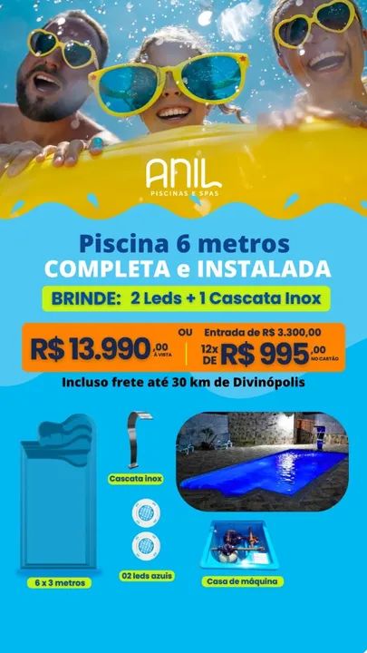 v-Piscina de 6x3 com instalação 