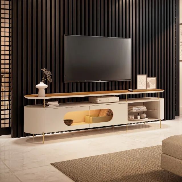 Bancada 100% MDF com LED P/ TV'S até 85" e Pés em Aço Dourado - Foto 4