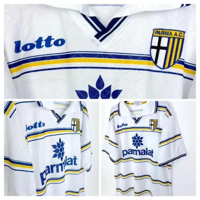 Camisa Lotto Parma Itália 1998/1999 Parmalat Branca Away Veron